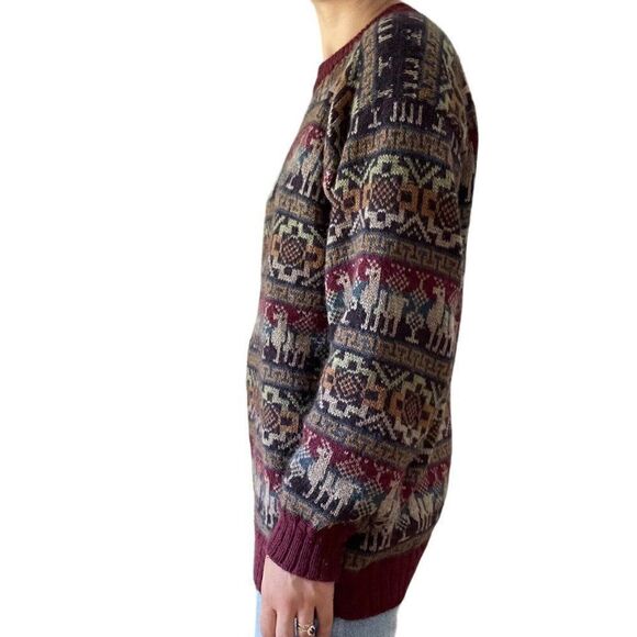 Vintage 90s Mens Peruvian Alpaca Wool Striped Geometric Oversized Sweater Sz L - Picture 5 of 6